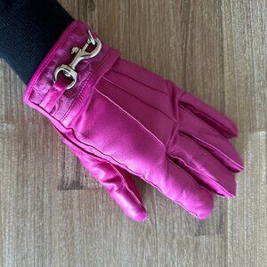 Coach Hot Pink Leather Gloves with Clip